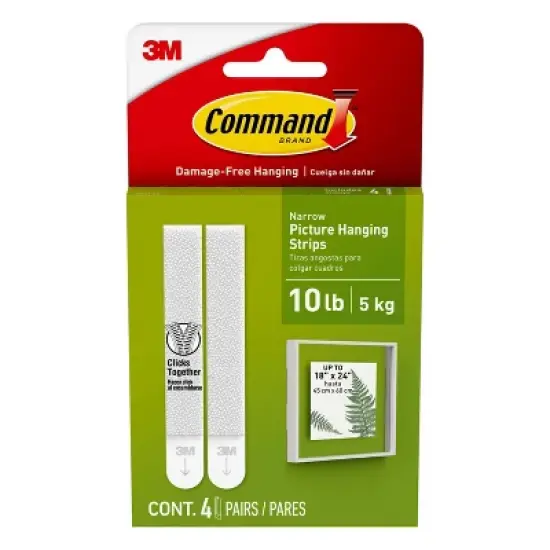 Command Narrow Picture Hanging Strips: Wall Sticky Adhesive, Small Plastic Mount, White, 4 Pack image {12}