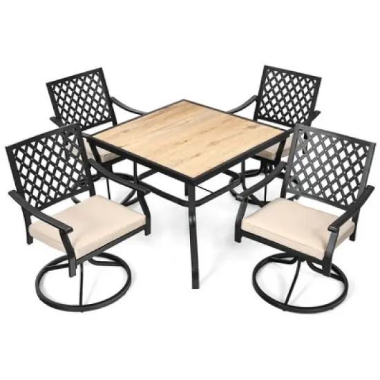 Costway 5PCS Patio Dining Set Square Table 4 Swivel Chair Rocker Cushioned Deck image {8}