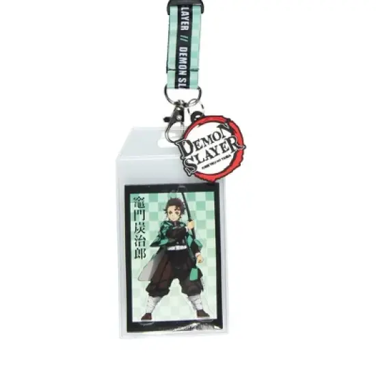 Demon Slayer Lanyard ID Badge Holder Tanjiro Checkered Pattern Sublimated Strap Lanyard image {1}