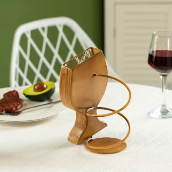 Vintiquewise Decorative Metal Goblet Shape Wine Bottle and Cork Holder A Unique Home Decor Piece and Countertop Accessory image {6}