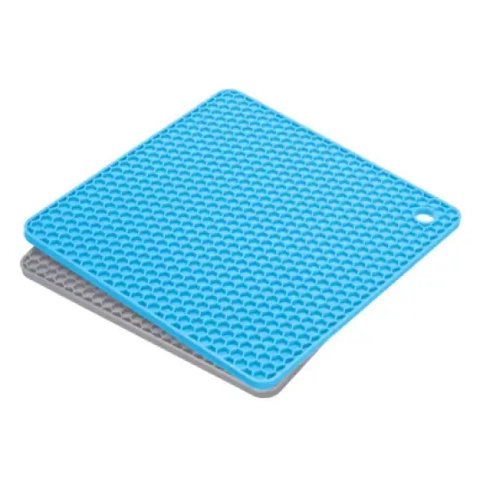 Unique Bargains Silicone Heat Resistant Non-Slip Drying Mat Trivet Light Gray, Blue 2 Pcs image {3}