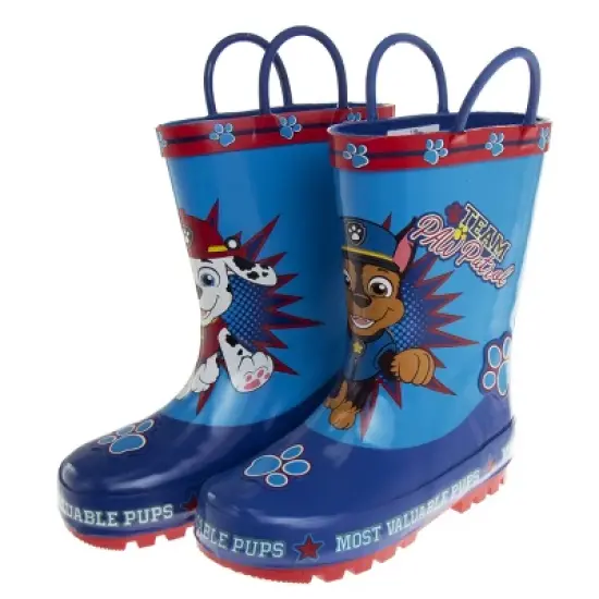 Paw Patrol Marshall and Chase Rubber Rainboots - Waterproof Lightweight Easy On with Easy Pull Handles - Blue (sizes 7-12 Toddler / Little Kid) image {2}