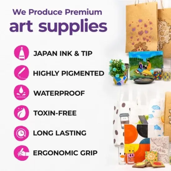 PINTAR Premium Acrylic Paint Pens - (14 Colors) Medium Tip Pens For Rock Painting, Glass, Wood, Paper, Surface Pen, Craft Supplies, DIY Project image {7}