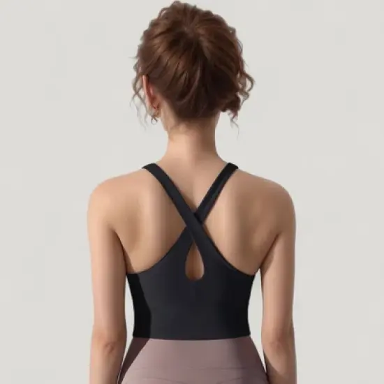 Anna-Kaci Active Women's Athletic Crop Tank Top with Cross Back Straps and Scoop Neckline image {4}