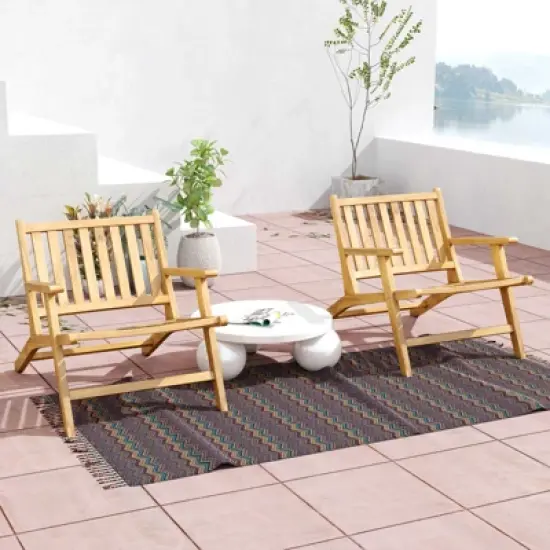 Tangkula 4PCS Teak Wood Outdoor Reclining Chair w/ Comfortable Backrest & Armrests image {3}