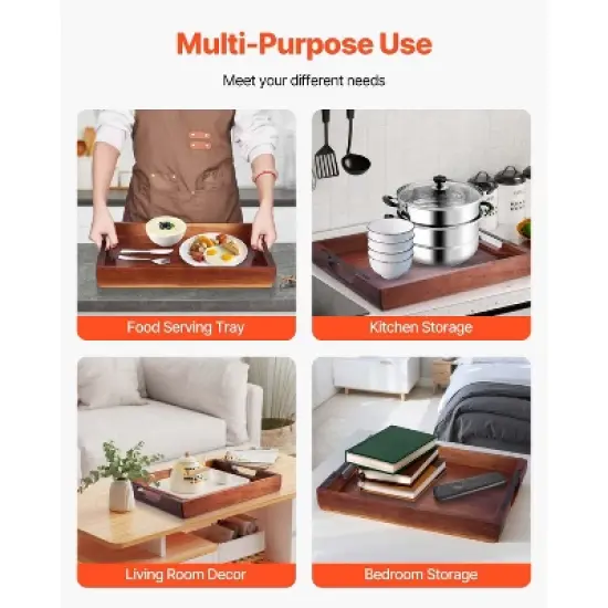 VEVOR Wood Serving Tray, Acacia Wooden Tray Board with Handles, Decorative Rustic Serving Trays Platter, Walnut Wood Color image {5}