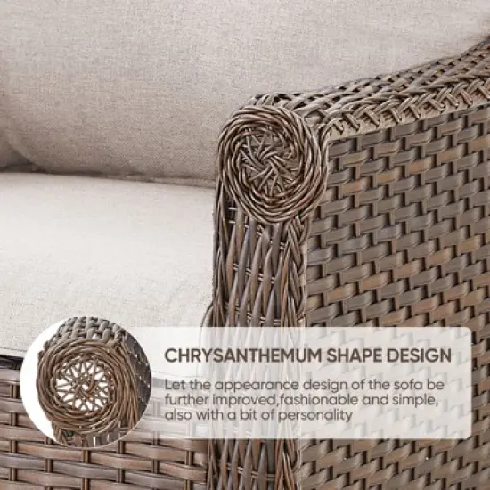 POCASSY 68" Wide Outdoor 3-Seater Sofa Patio Couch, All Weather Brown Wicker Patio Couch with Cushions for Porch Deck Backyard Pool image {6}