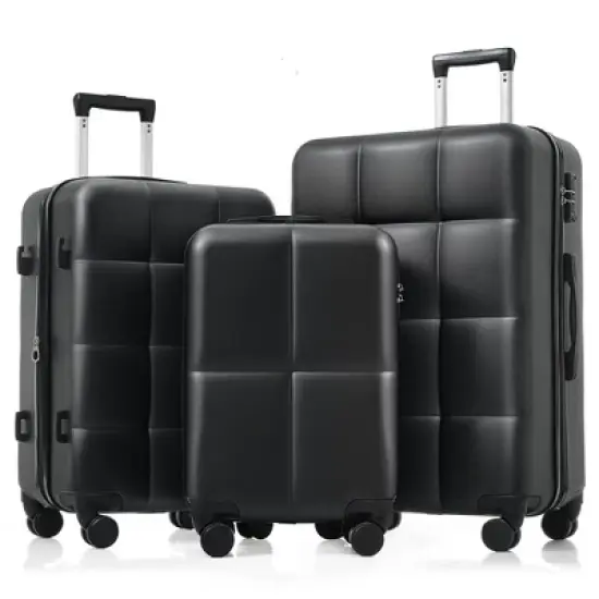 Gulches ABS Hard Shell Luggage Set - Airline Certified Carry-On with Cup Holder - 3-Piece Spinner Set - Black image {10}