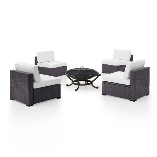 Biscayne 5pc Outdoor Wicker Conversation Set with 4 Armless Chairs & Fire Pit - White - Crosley image {6}