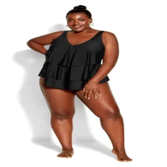 Women's Plus Size V Tiered Tankini Top - black | AVENUE image {3}