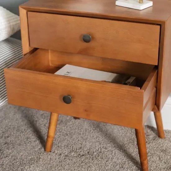 Greenberg 2 Drawer Mid-Century Modern Solid Wood Nightstand - Saracina Home image {5}