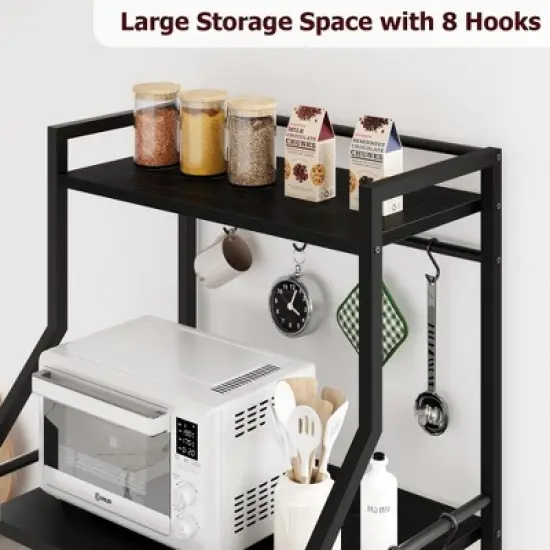 5-Tier Kitchen Bakers Rack & Microwave Oven Stand &ndash; Industrial Coffee Bar Station with 2 Large Wire Baskets, 8 Hooks & Multi-Storage Utility Shelf image {4}