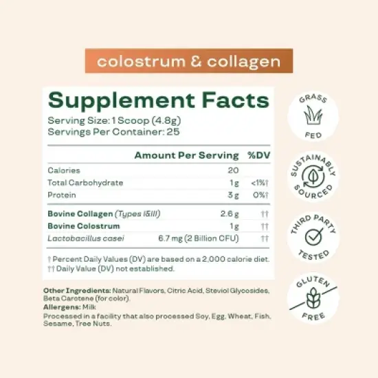 BLOOM NUTRITION Colostrum & Collagen Peptides Powder - Orange Cream - 4.23oz/25 Servings image {3}