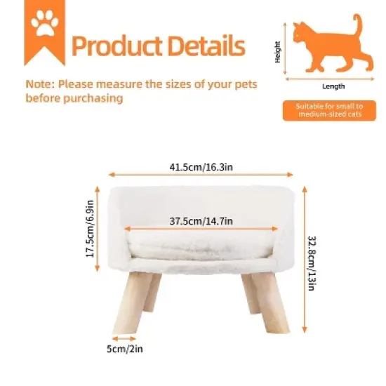 16-24" Elevated Pet Cat Sofa Chair Bed Round Small Dog Couch with Removable Waterproof Mat & Wooden Legs for Puppy Kitten Sleep image {2}
