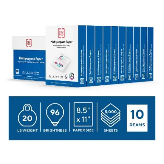 TRU RED 8.5" x 11" Color Printer Paper 20 lbs. 96 Brightness 500/Ream 10 RMS/CT 513096/TR56962 image {1}