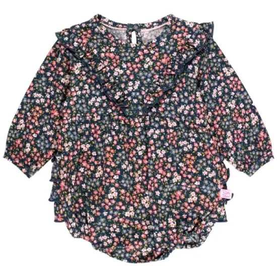 RuffleButts Infant Girls Long Sleeve V-Ruffle Bubble Romper image {6}