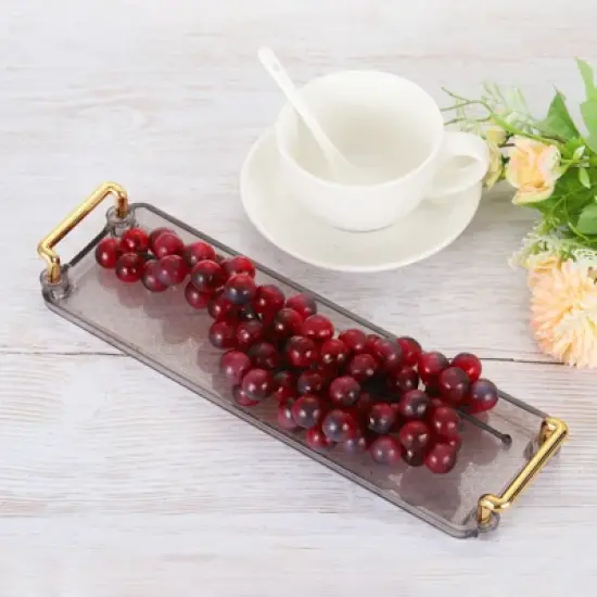 Unique Bargains Plastic Modern Rectangular Serving Trays with Golden Handle image {3}
