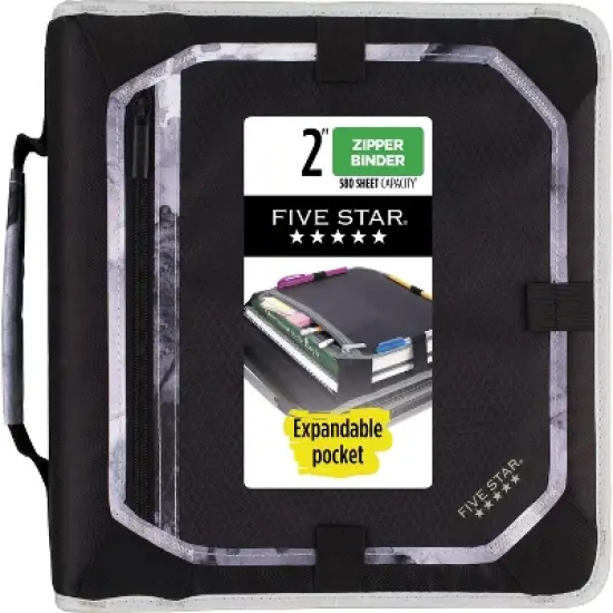 Five Star 2" Sewn Zipper Binder with Expansion Panel Black/Gray: 580 Sheet Capacity, 3 Pockets, Polyester Fabric image {7}
