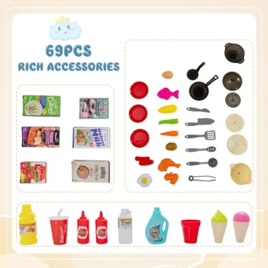 Costway Kids Play Kitchen Set 69PC Kitchen Playset Toys W/ Realistic Lights & Sounds image {8}