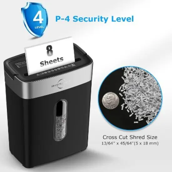 BONSEN 8-Sheet Crosscut Shredder for Home Office, P-4 high security, shreds credit cards, 4-gallon bin, ETL certified, compact for home use image {2}
