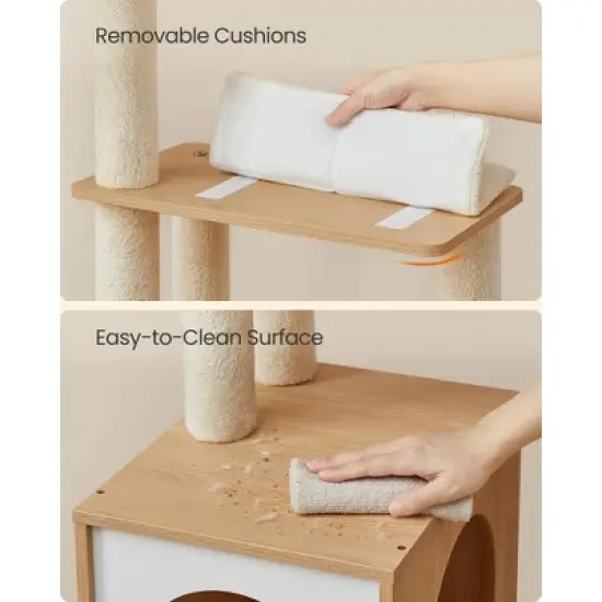 65-Inch Multi-Level Cat Tree Tower with Cave, Basket & Hammock, Includes Scratching Posts & Pompom Toy image {2}