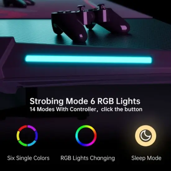 EUREKA ERGONOMIC Gaming Desk with Built-in Accessories,58.27" D x 23.62" W x 31.22" H,Black image {7}