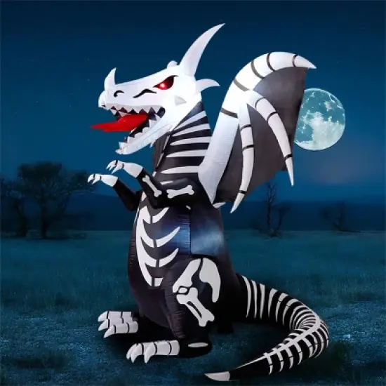 Joyfy 8 FT Halloween Inflatables Outdoor Decoration, Inflatable Skeleton Dragon with Red LED Eyes for for Halloween Outdoor Yard Lawn Party Decoration image {12}
