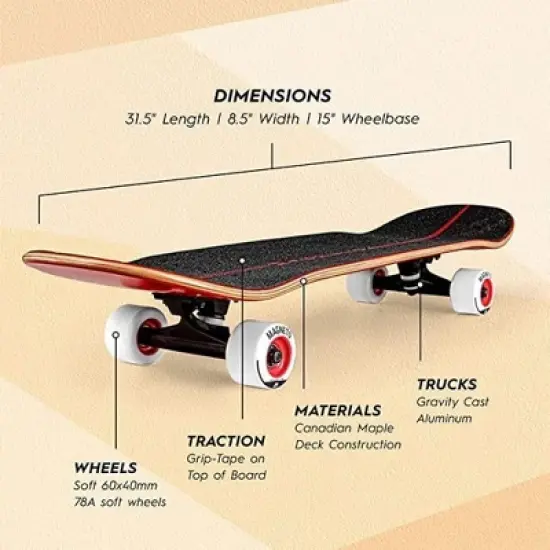 Magneto SUV Skateboards | Fully Assembled 31" x 8.5" Standard Size | 7 Layer Canadian Maple Deck with Skate Tool (SUV Graffiti) image {1}