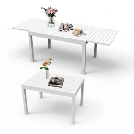 GlasFlength Patio End Tables, Aluminum Extendable, Adjustable Indoor Outdoor, Elegant Ivory White, 70.8"*32.7"*29.5" image {5}