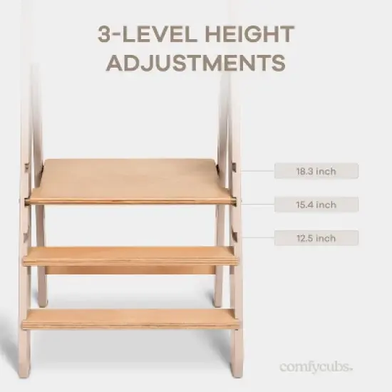 Comfy Cubs Kids Step Stool for Ages 3+, 3 Height Adjustable Toddler Tower for Kitchen Sink & Bathroom Access image {5}