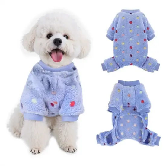 Dog Fuzzy Velvet Pajamas, Dog Winter Clothes for Small Dogs Boy Girl, Pet Jumpsuit, Doggy Apparel, Pink/Gray/Blue/Purple image {7}