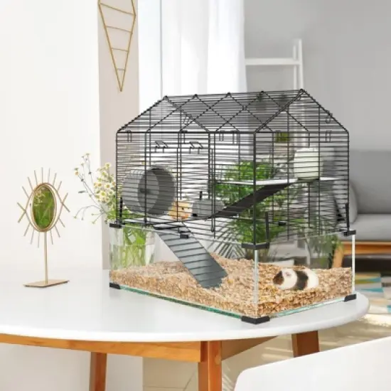 3-Tier Hamster Cage for Syrian & Dwarf Hamsters, Multi-Level Small Animal Habitat with Silent Spinner Wheel, Chew-Proof Water Bottle & Feed Bowl image {8}