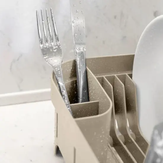 OU Dish Drying Rack for Kitchen Counter, Freestanding Plastic Dish Strainer with Utensil Holder, Compact Dish Drain for Plates, Cups & Cutlery image {2}