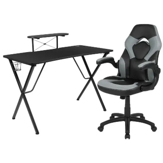 Emma and Oliver Gaming Desk & Chair Set with Cup Holder, Headphone Hook, and Monitor Stand image {11}