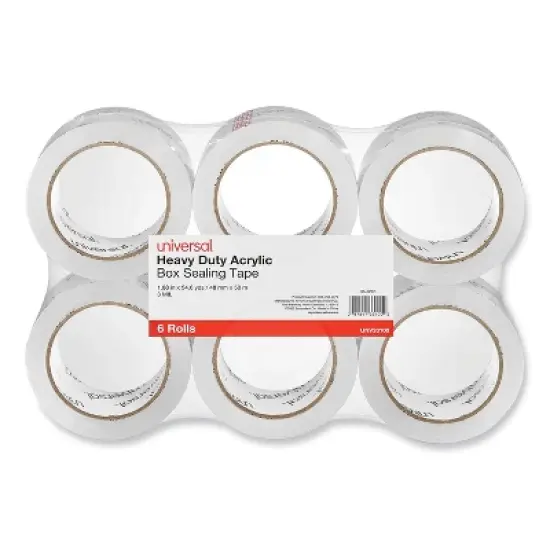 Universal Heavy-Duty Acrylic Box Sealing Tape - 1.88" x 54.6 yds - Clear - Case of 6 image {4}