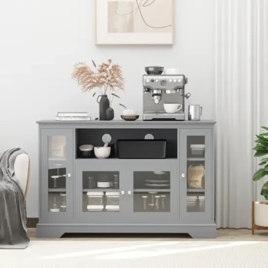 HOMCOM Modern Sideboard Console Table Buffet Server Storage Cabinet with Glass Doors for Living Room, Kitchen image {2}