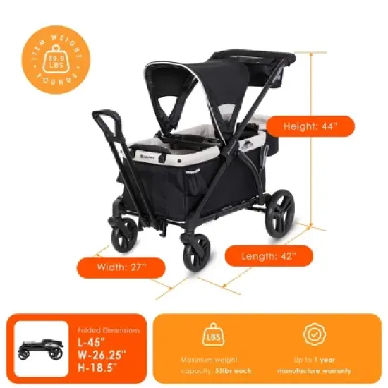 Baby Trend Expedition 2-in-1 Collapsible Stroller Wagon PLUS with Canopy, Storage Basket, 2 Storage Trays, and 6 Bottle Holders, Modern Khaki image {4}