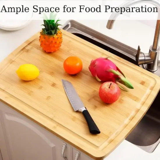 Bamboo Cutting Board, Extra Large Reversible Chopping Board for Kitchen, Stove Top Cover, Perfect for Meat, Vegetables and Cheese, Knife-Friendly image {4}