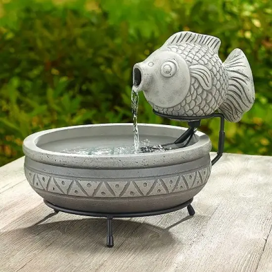 Smart Solar 12.99" Cement Marin Solar Fish Sculptural Fountain image {1}