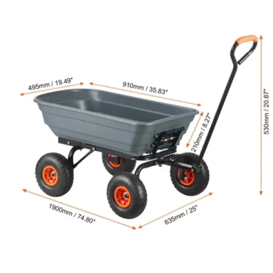 VEVOR Garden Cart, Durable Poly Dump Cart with Simple Assembly Steel Framework, Versatile Dump Cart, 600 lbs Load Capacity, 10 inch Wheels image {7}
