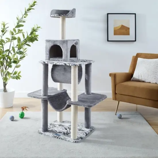 Sam's Pets Dazzle 59"  Cat Scratching Tree In Gray image {1}