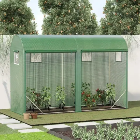 Outsunny 10' x 3' x 7' Tunnel Greenhouse Outdoor Walk-In Hot House with Roll-up Windows and Zippered Door, Steel Frame, PE Cover, Green image {1}