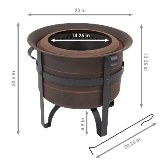 Sunnydaze Cauldron-Style Outdoor Wood-Burning Steel Smokeless Fire Pit with Poker - 23" image {2}