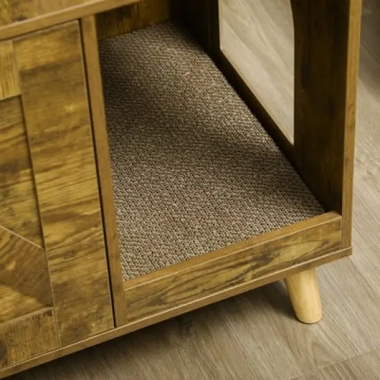 PawHut 54.25" Wooden Cat Tree with Litter Box Enclosure, Cushioned Cat Condo & Plush Platforms with Hammock, Tower & Pet Furniture, Rustic Brown image {5}