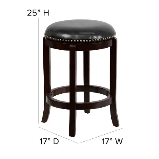 Flash Furniture 24'' High Backless Wood Counter Height Stool with LeatherSoft Swivel Seat image {3}