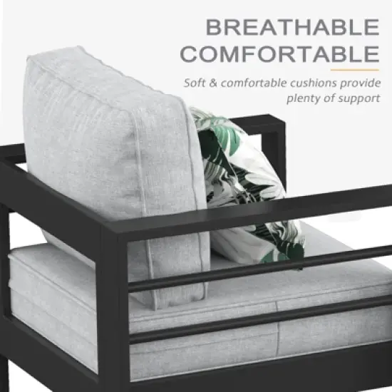 LayinSun Outdoor Aluminum Furniture Set, 4 Pieces Patio Sectional Conversation Chat Sofa Modern Seating Set with Coffee Table image {3}