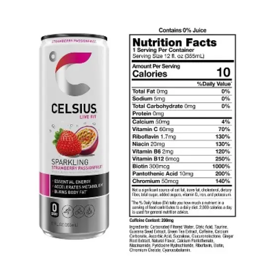CELSIUS Sparkling Strawberry Passionfruit Functional Energy Drink - 12 fl oz Can image {2}