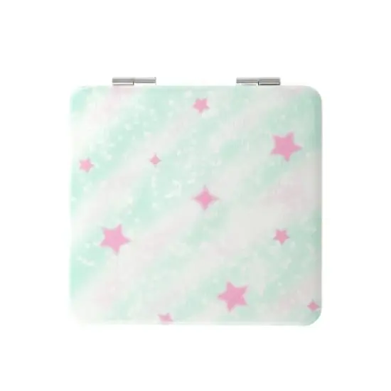 Unique Bargains Women Square Shape Handheld Mirror for Travel White Green 1 Pc image {5}