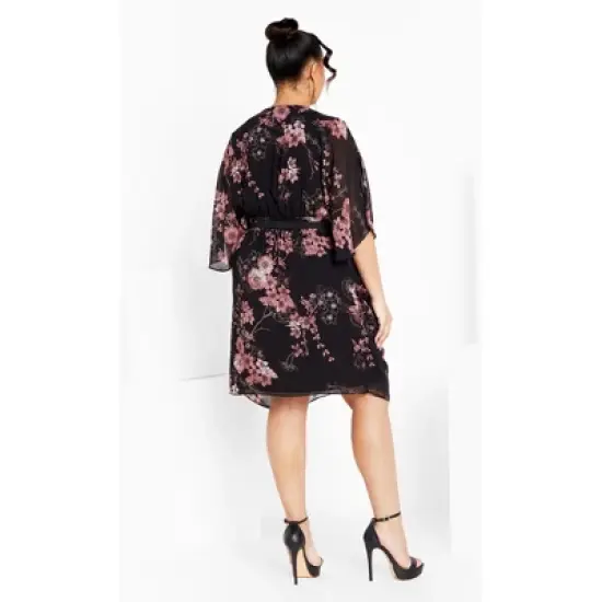 Women's Plus Size Bold Blossom Wrap Dress - black | CITY CHIC image {2}