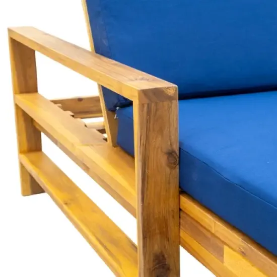 Wood Adjustable Backrest Outdoor Lounge Chair, Suitable for Gardens, Terraces and Poolside Areas image {4}